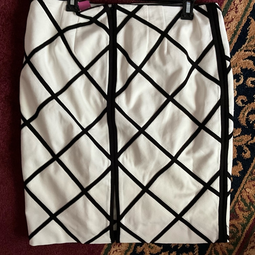 White Pencil Skirt with Black Lattice Trim - Women's